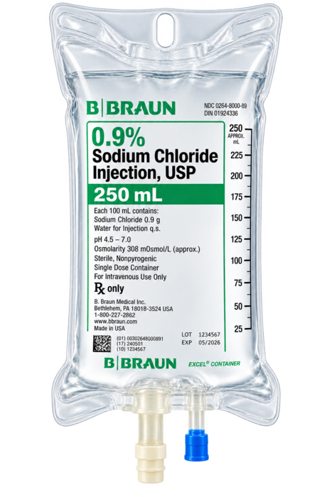 Sodium Chloride .9% Inj Pouch 250ml Each