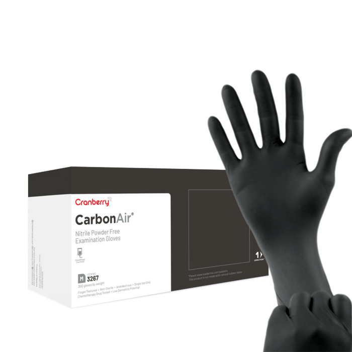 Carbon Air Nitrile Exam Gloves Powder Free, Black 300/Box (Cranbery)