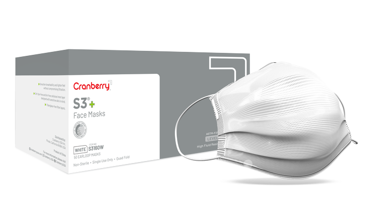 S3+Earloop Face Mask ASTM Level 3, 3-Ply, 50/Pkg (Cranberry)