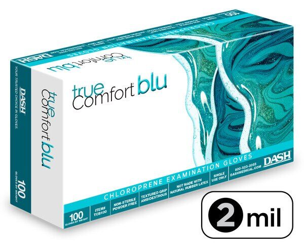 True Comfort Blu Polychloroprene Exam Gloves Powder Free, Latex Free, 100/Pkg (Dash Medical) True Comfort Blu Polychloroprene Exam Gloves Powder Free, Latex Free, 100/Pkg (Dash Medical)