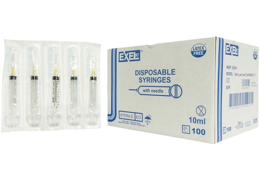 Syringe Needle Combination Luer Lock Tip 10cc 100/Pkg (Exel) Syringe Needle Combination Luer Lock Tip 10cc 100/Pkg (Exel)