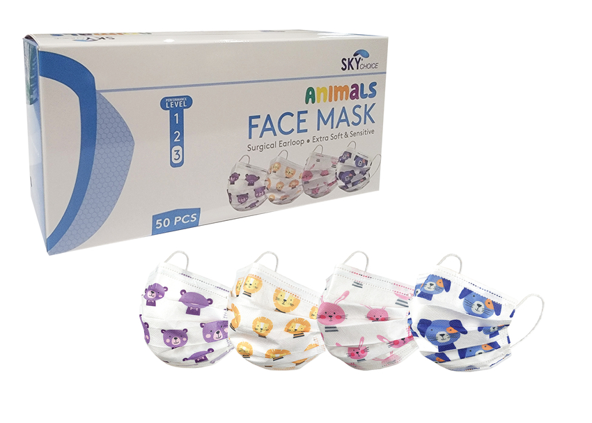 Earloop Mask with Animals Imprint 50/box LEVEL 3 (Sky Choice)